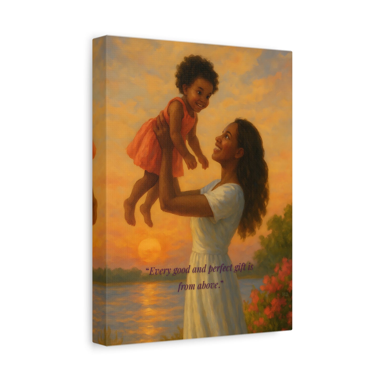 “Lifted at Sunset” – 9×12 Mother and Child Canvas with Scripture