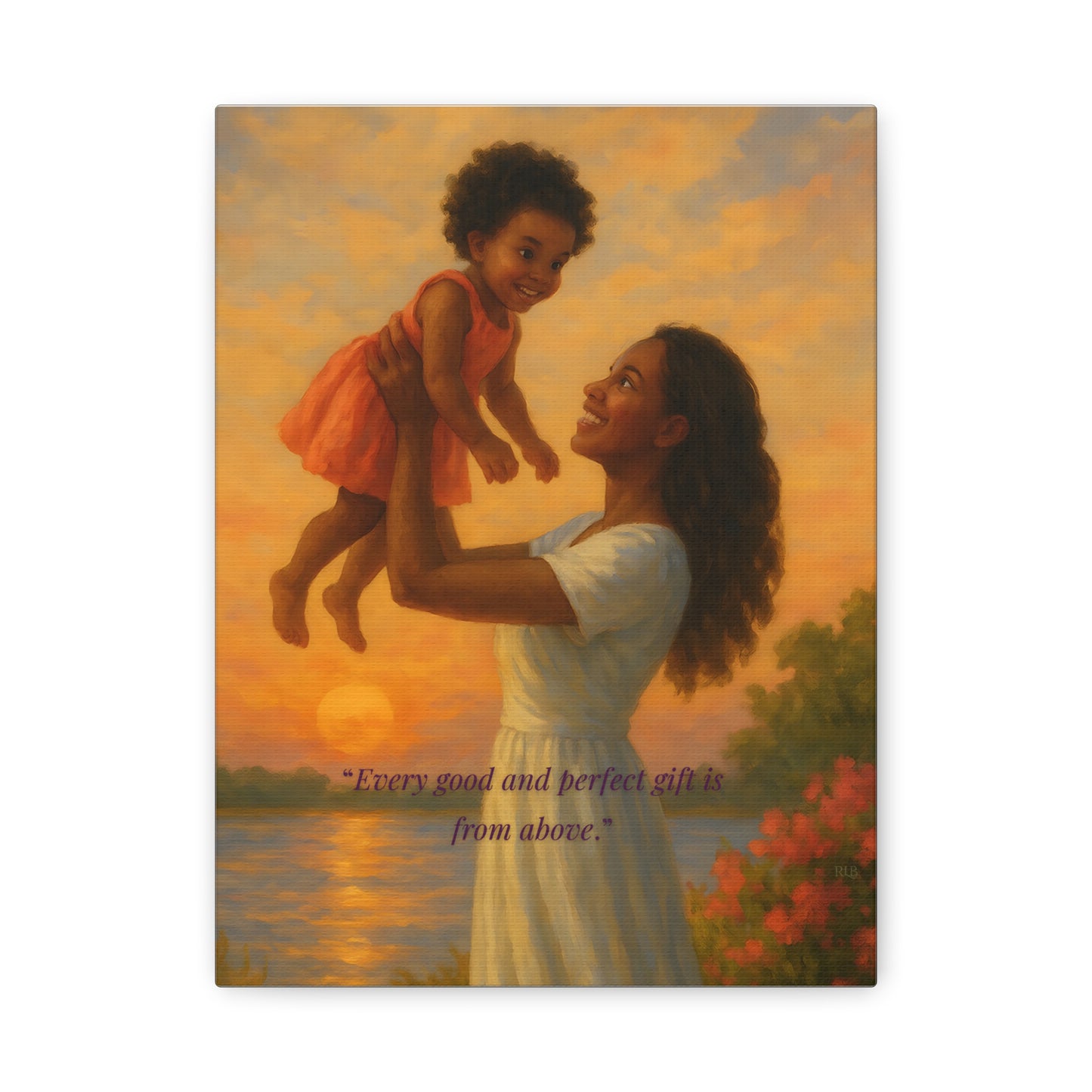 “Lifted at Sunset” – 9×12 Mother and Child Canvas with Scripture