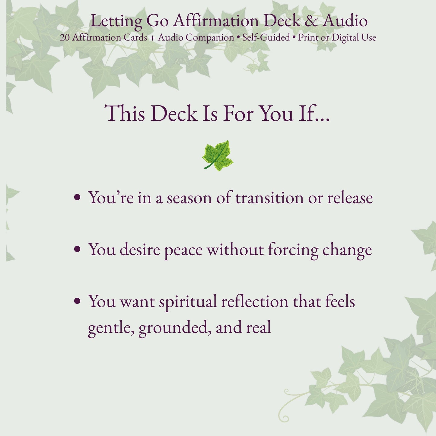 Letting Go Affirmation Deck + Guided Audio | 20 Digital Affirmation Cards