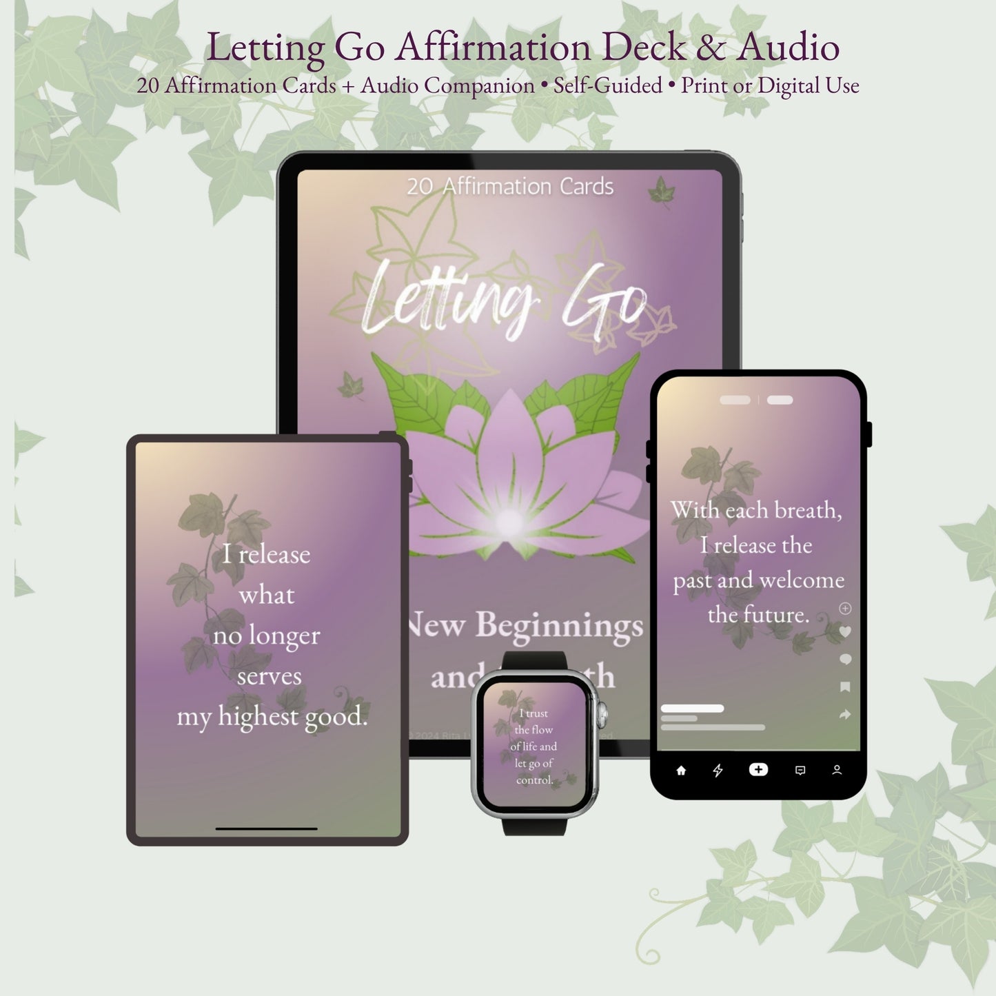 Letting Go Affirmation Deck + Guided Audio | 20 Digital Affirmation Cards