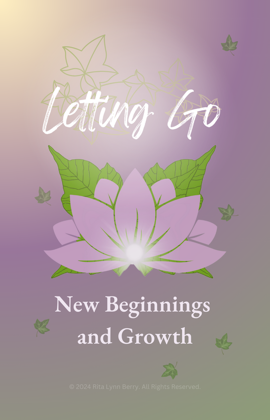 Digital affirmation cards with calming pastel design and audio headphones illustration – Letting Go theme.