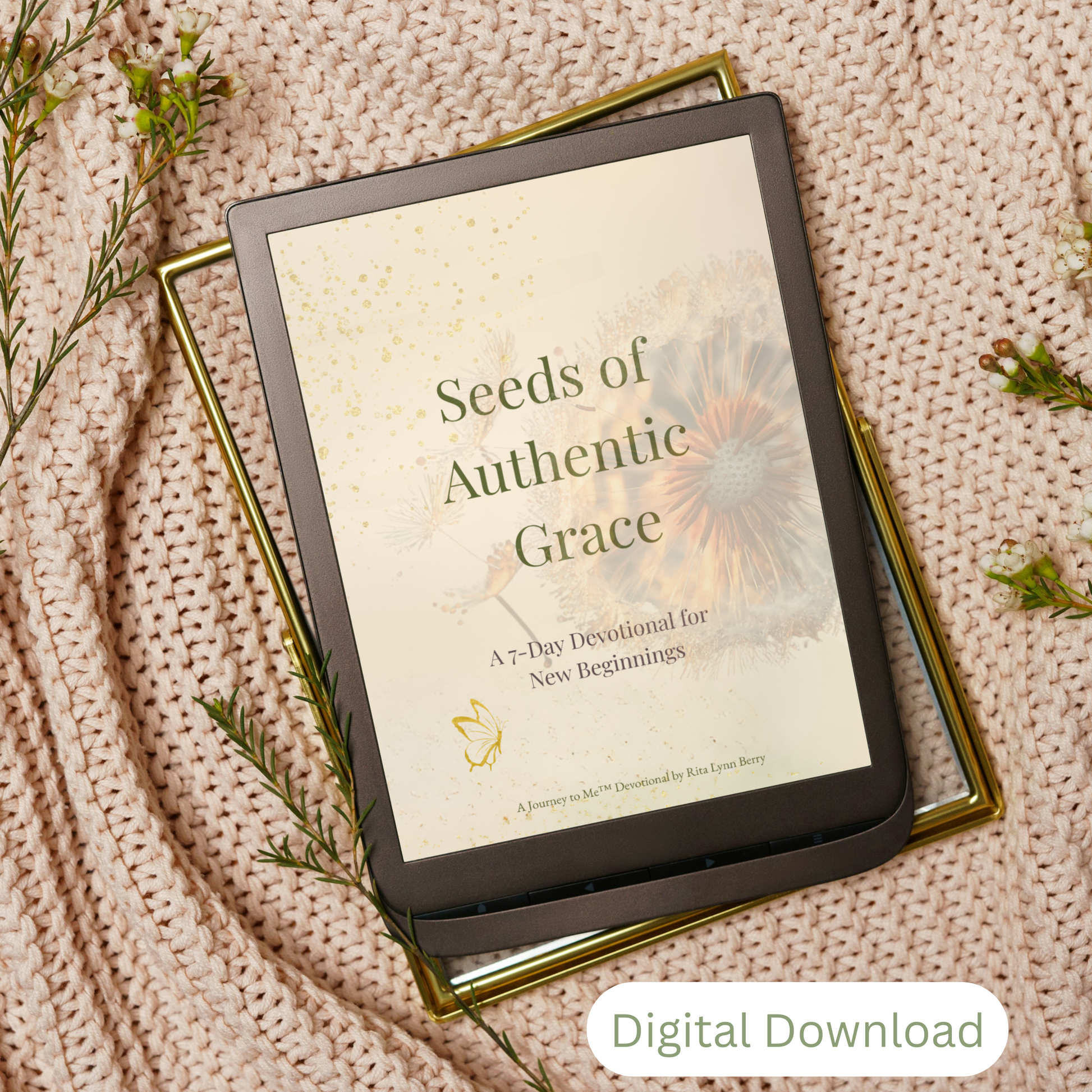Seeds of Authentic Grace 7-Day Digital Devotional cover displayed on tablet with floral background