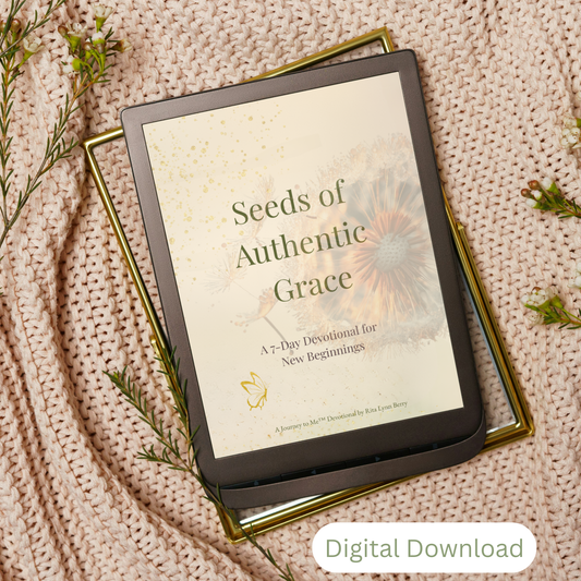 Seeds of Authentic Grace 7-Day Digital Devotional cover displayed on tablet with floral background