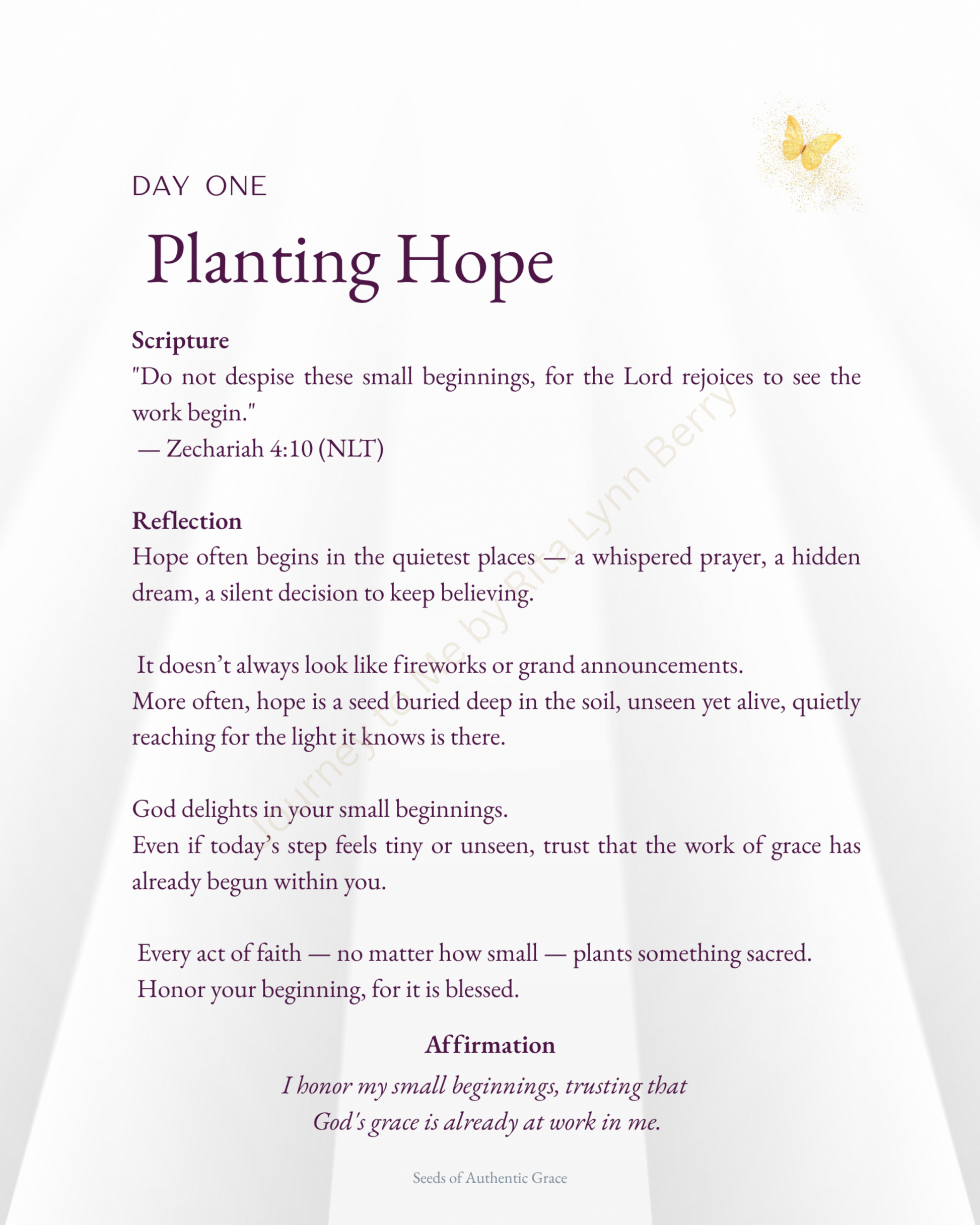 Sample reflection page from Seeds of Authentic Grace devotional