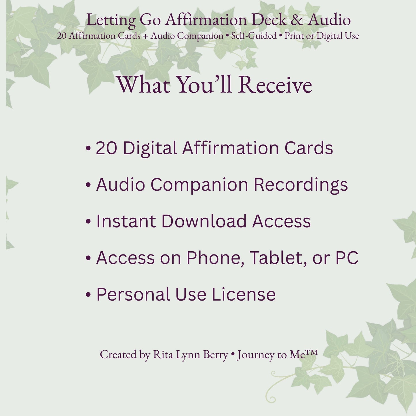 Letting Go Affirmation Deck + Guided Audio | 20 Digital Affirmation Cards