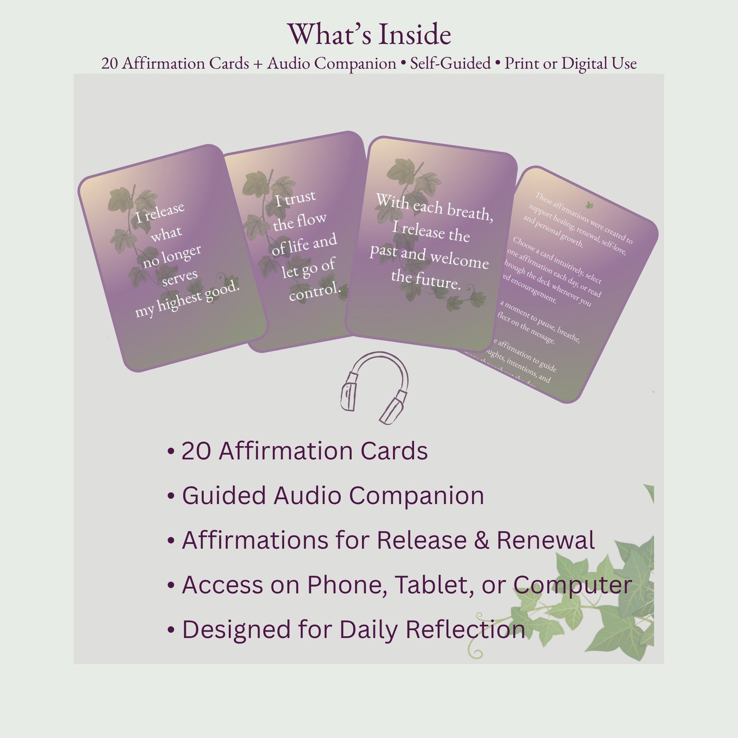 Letting Go Affirmation Deck + Guided Audio | 20 Digital Affirmation Cards