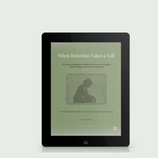 Digital tablet displaying the cover of When Rejection Takes a Toll, a self-guided reflection mini-guide for emotional clarity and grounding.